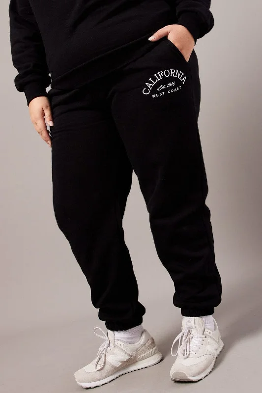 Black Track Pants High Rise Elegant Wool Trousers