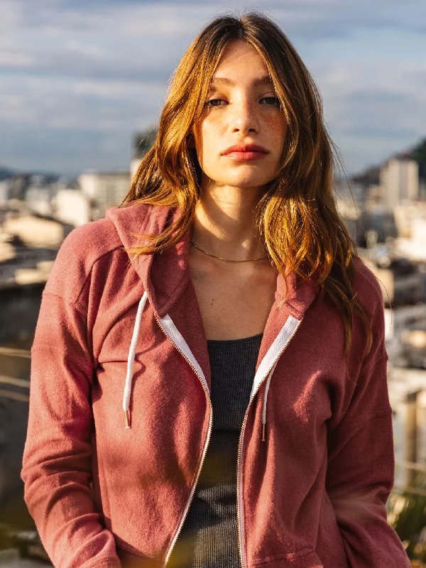 Lived in Lounge Zip Hoodie - Rosewood Hoodie with Hem Lace Feminine Delicate