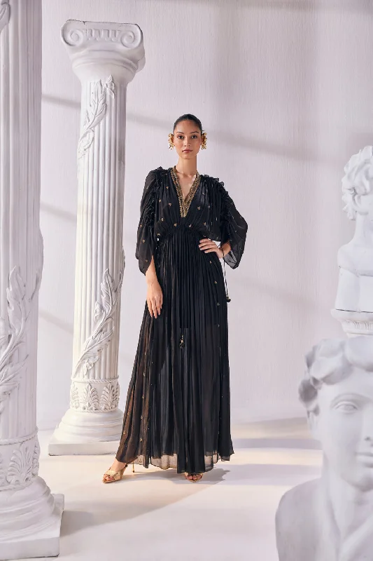 Chiffon Kaftan Dress Featuring An Emroidered Plunging Neckline. Tunics Cozy soft