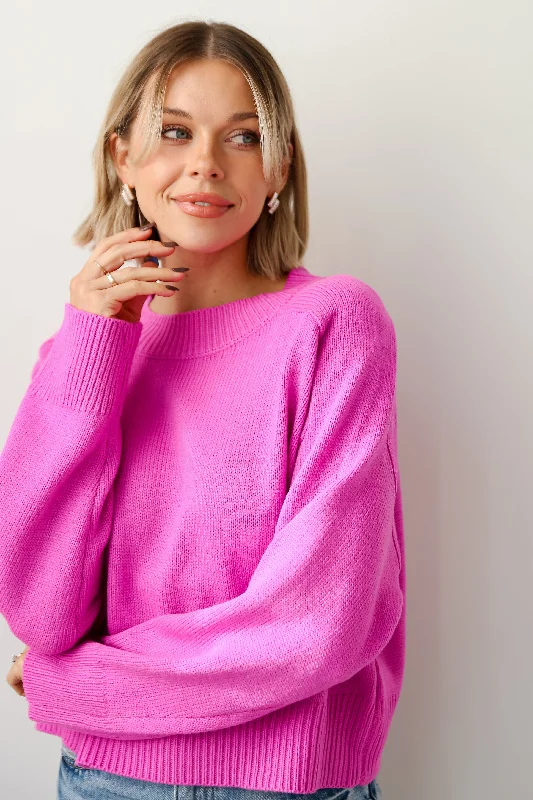 FINAL SALE - My Favorite Look Magenta Sweater Welt Pockets Slit Pockets Flap Pockets