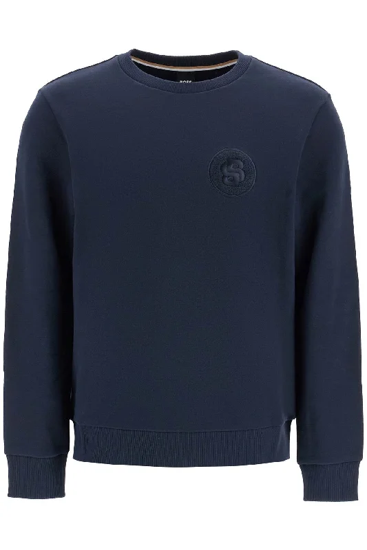Crewneck Sweatshirt With Double Mon Hoodie with Hem Applique Textured Unique