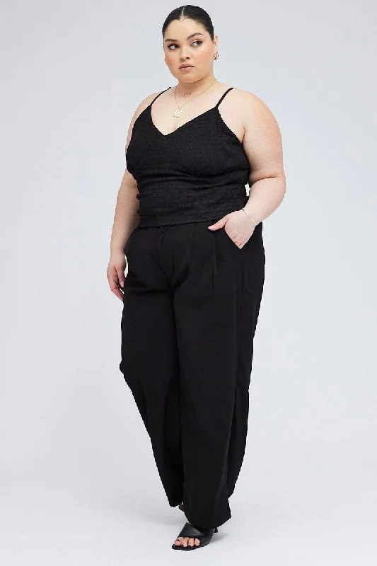 Black Wide Leg Pants High Rise Casual Skinny Fit Pants