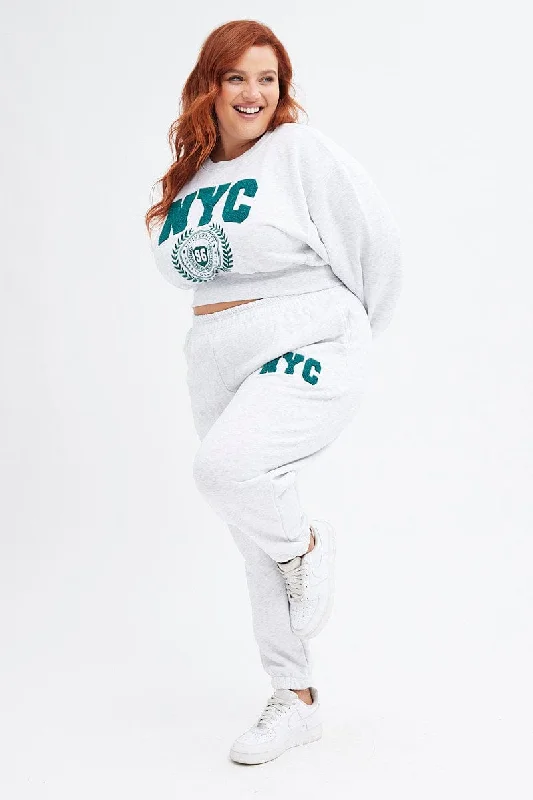 Grey Track Pants High Rise Jogger Soft Stretch Trousers