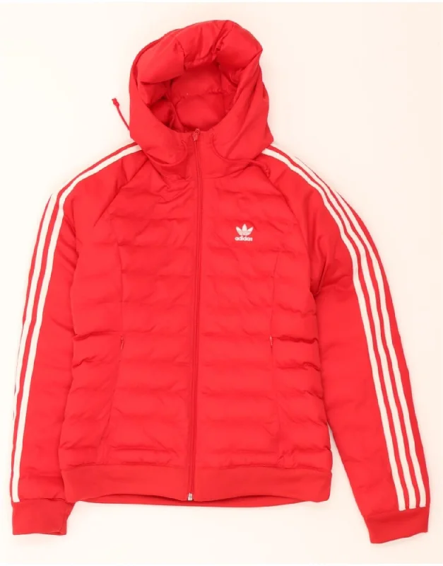 ADIDAS Womens Hooded Padded Jacket UK 10 Small Red Polyester Appliqued Jacket Beaded Jacket Sequined Jacket