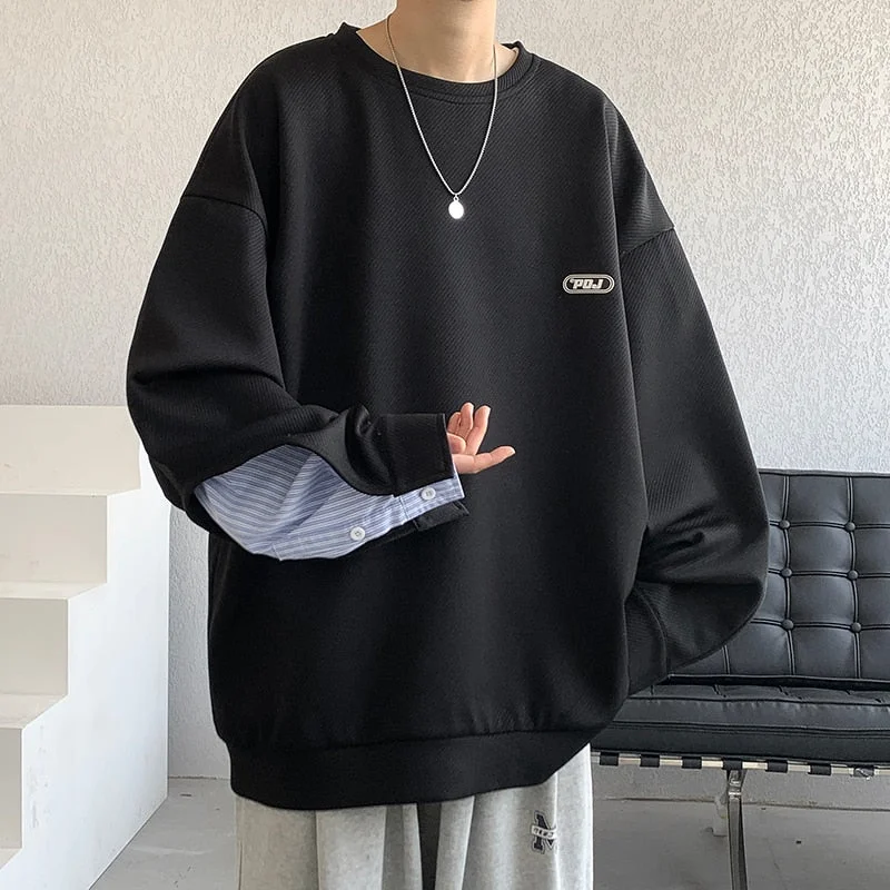 Advbridge Men Solid Color Sweatshirt Oversized Patchwork Hoodies Techwear Sweatshirts for Man Streetwear Hoodie Women Hip Hop Hoodie with Mock Neck Collared Structured