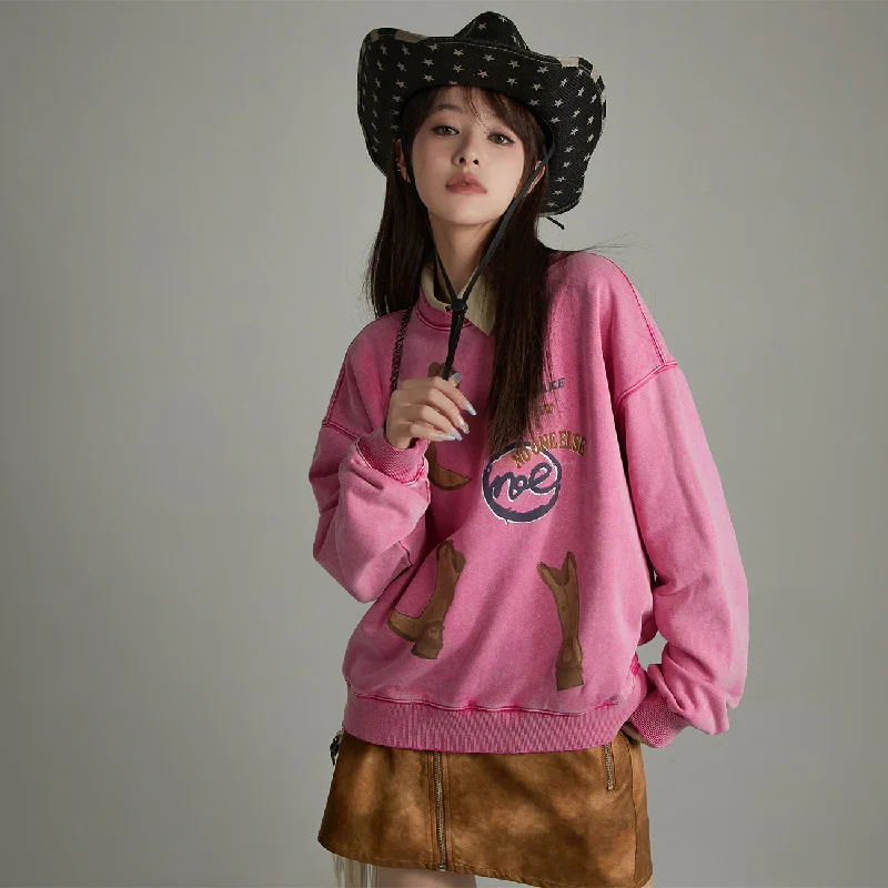 Boot Print Loose Fit Sweater Stretchy Elastic Breathable