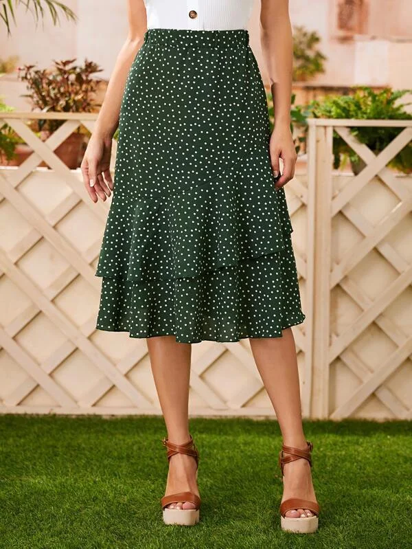 Polka Dot Layered Ruffle Skirt corduroy skirt durable