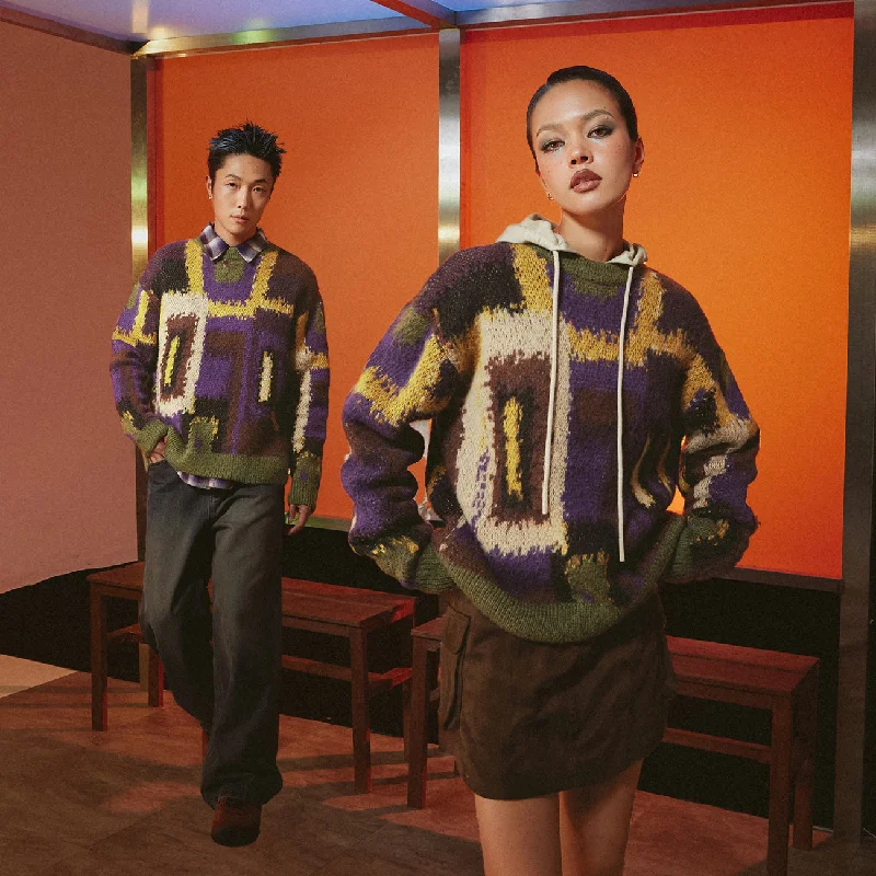 Multi Color Loose Fit Knit Sweater Ribbed Striped Patterned