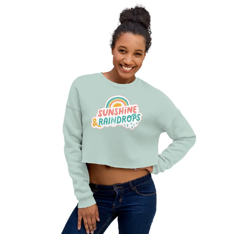 Sunshine & Raindrops — Crop Sweatshirt Hoodie with Raglan Sleeves Sporty Comfortable Sunshine & Raindrops — Crop Sweatshirt Hoodie with Raglan Sleeves Sporty Comfortable