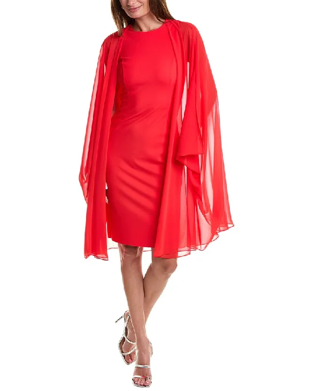 Teri Jon By Rickie Freeman Scuba Crepe Cape Sleeve Sheath Dress