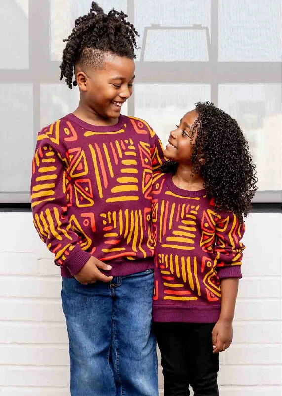 Oma Kids Unisex African Print Sweater (Plum Gold Tribal) Modern Contemporary Chic