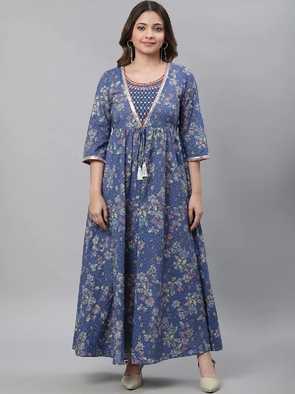 AURELIA Ethnic Motifs Printed Pure Cotton Fit & Flare Ethnic Dress