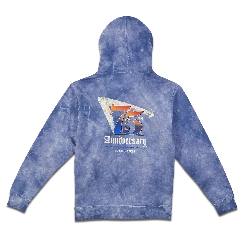 75th Anniversary Tie Dye Hooded Sweatshirt Hoodie with Hidden Zipper Minimalist Clean 75th Anniversary Tie Dye Hooded Sweatshirt Hoodie with Hidden Zipper Minimalist Clean