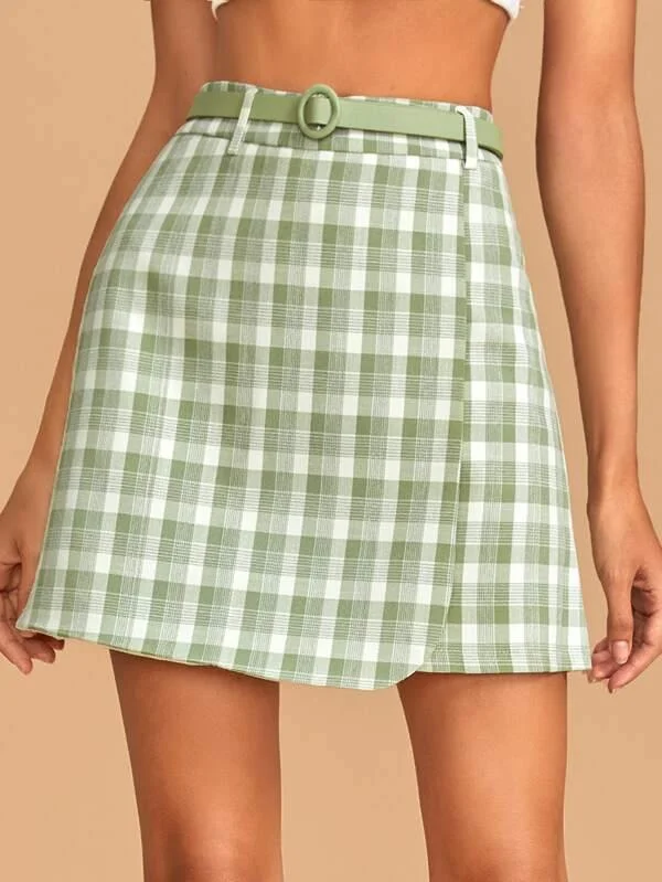 Plaid Belted Wrap Hem Mini Skirt tulle skirt dreamy