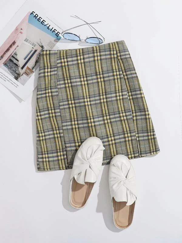 Split Hem Tartan Skirt wool skirt thick
