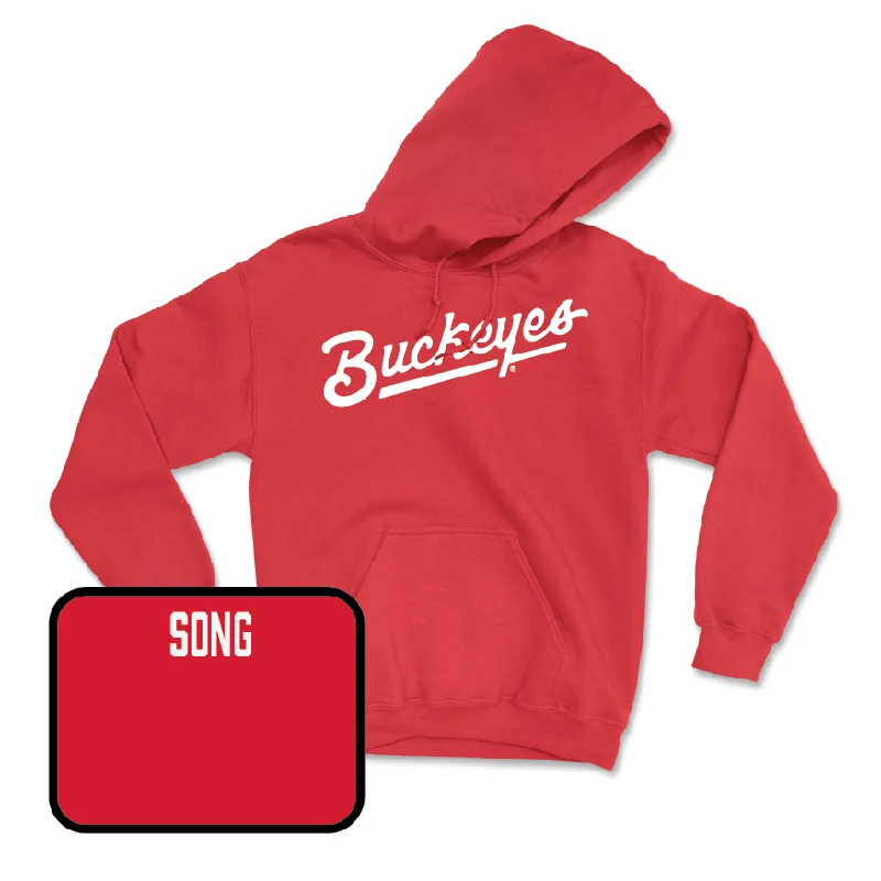 Red Women's Golf Script Hoodie - Meijin Song Hoodie with Hem Detail Decorative Unique Red Women's Golf Script Hoodie - Meijin Song Hoodie with Hem Detail Decorative Unique
