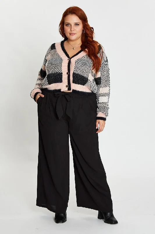 Black High Waist Wide Leg Crepe Pants Casual Yoga Pants