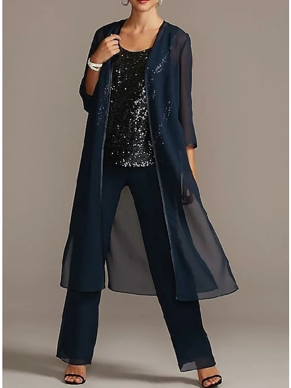 Chiffon Scoop Mother of the Bride Pantsuits Stylish Casual Pants