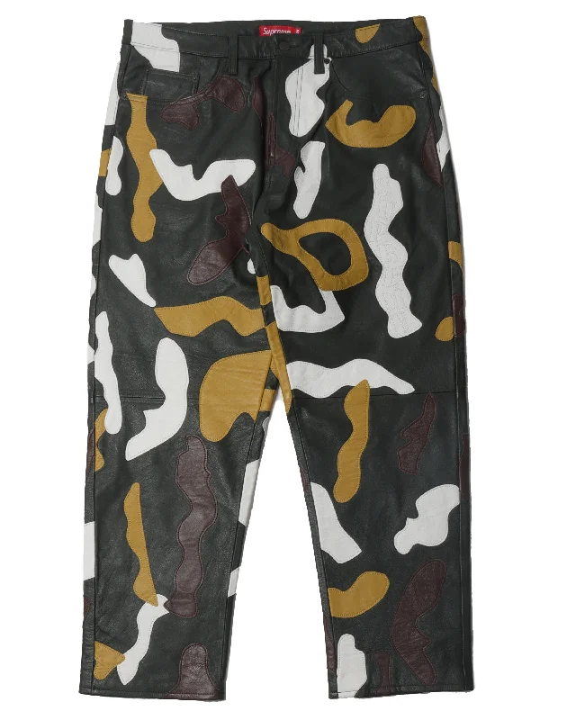 AW19 Camouflage Leather 5-Pocket Pants Elegant Trouser Pants