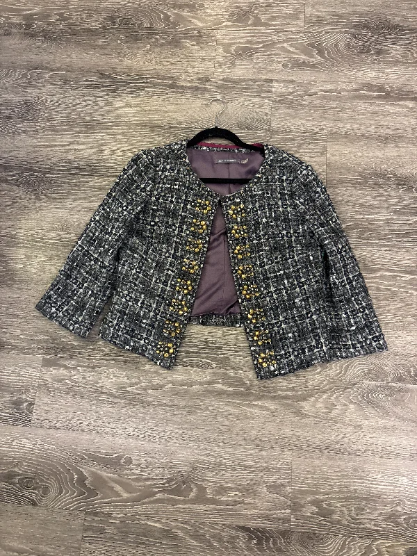 Boden Tweed Rhinestone Hook/Eye Jacket - size 8 Front Pockets Side Pockets Patch Pockets