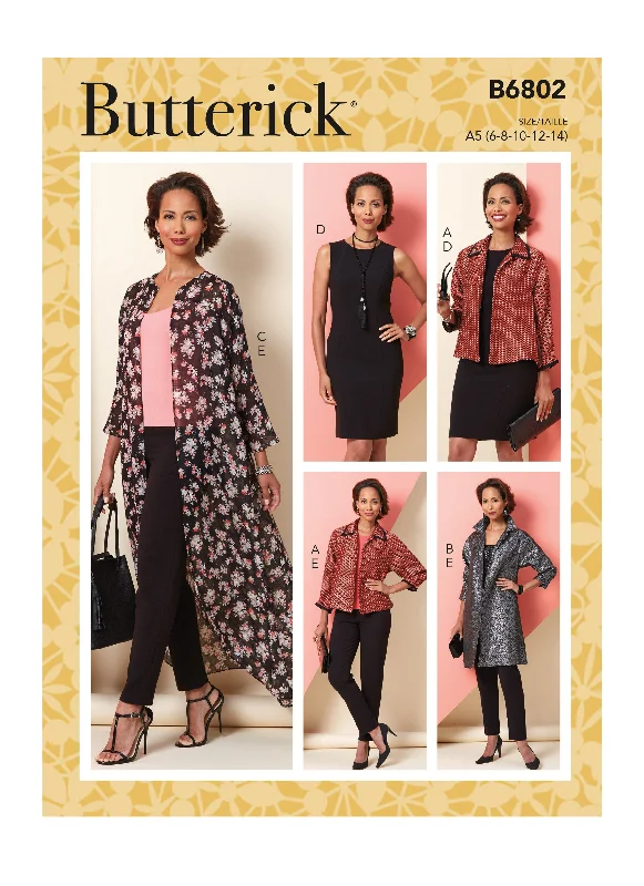 Butterick Pattern 6802A5 Misses' Jacket, Dress and Trousers Nylon Fabric Polyester Fabric Spandex Fabric