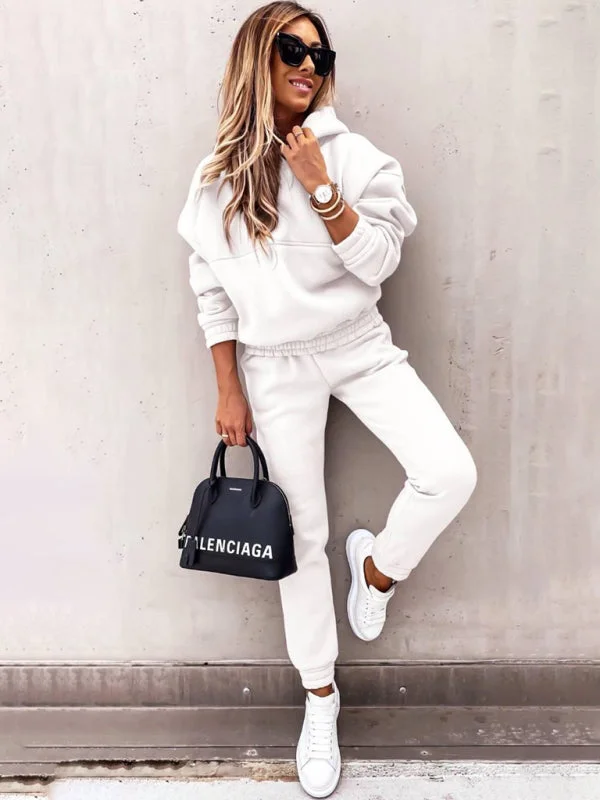 Fashion Long-Sleeved Sports Casual Sweatshirt Suit Two-Piece Set + Hoodie with High-Low Hem Asymmetrical Trendy Fashion Long-Sleeved Sports Casual Sweatshirt Suit Two-Piece Set + Hoodie with High-Low Hem Asymmetrical Trendy