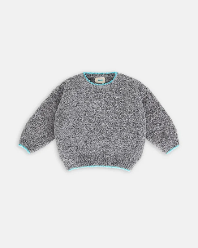 7 A.M. Enfant Fuzzy Boxy Sweater - Gris Cable Knit Ribbed Knit Lace Knit