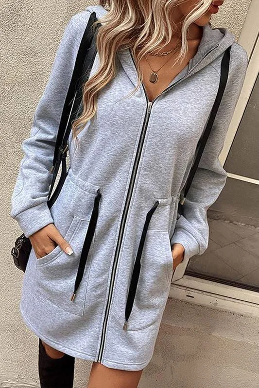 ZIPPER FLEECE HOODIE DRESS Hoodie with Camouflage Military Edgy