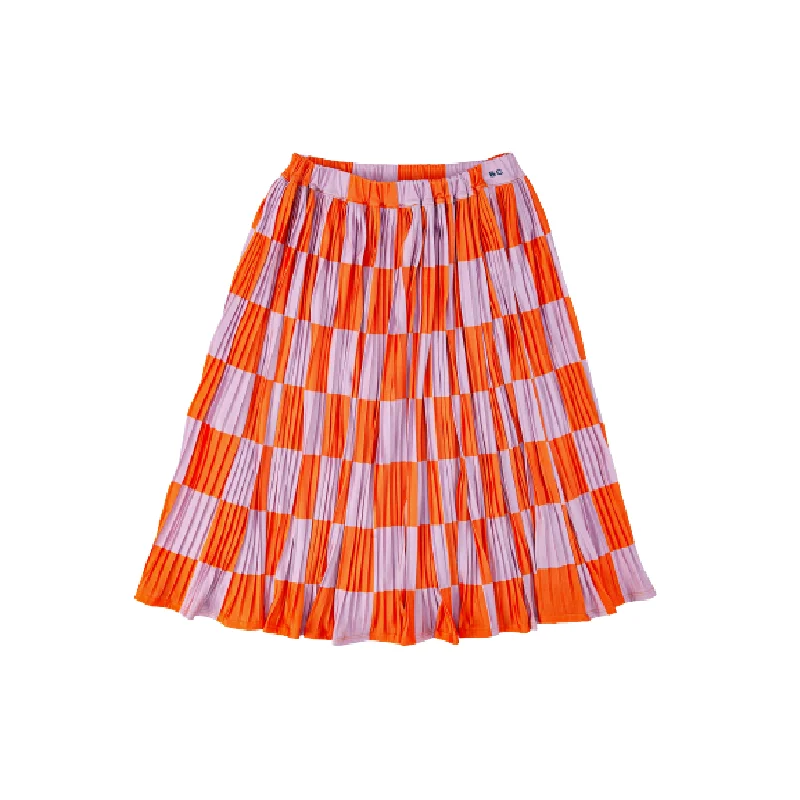 Checkerboard Pleated Midi Skirt wrap skirt elegant