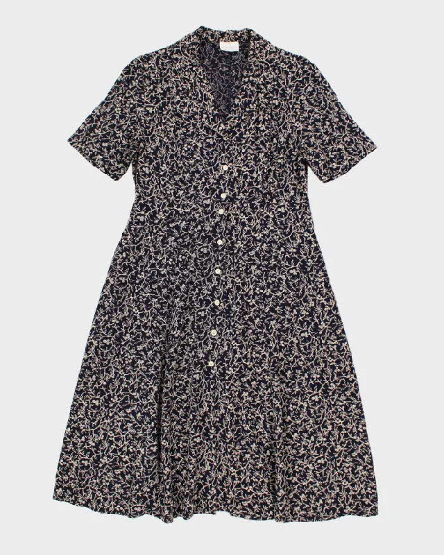 90s Moda International Blue Floral Button Up Dress - M