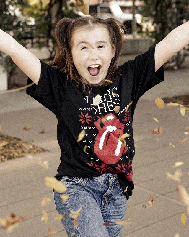 Children's Rolling Stones Norway Sweater Lick Black Tee Glossy Satin Silk