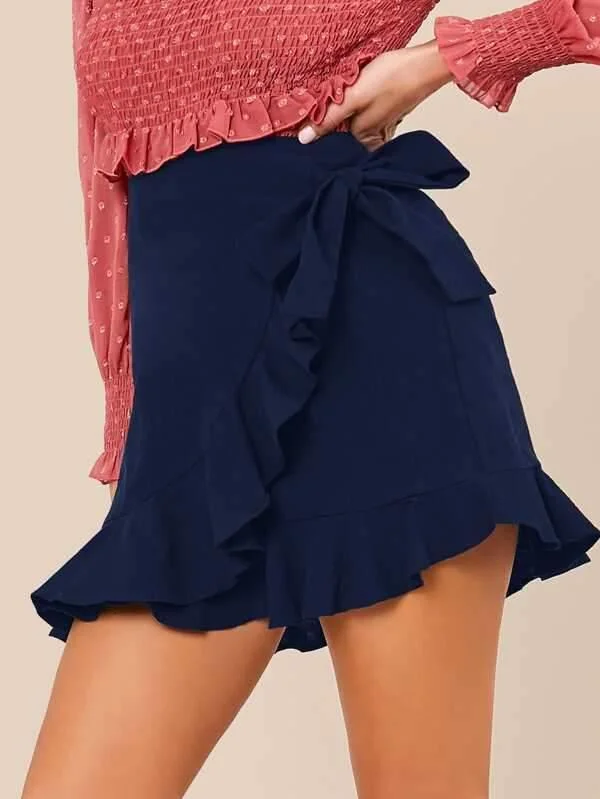 Ruffle Hem Wrap Knot Skirt flowy skirt hem