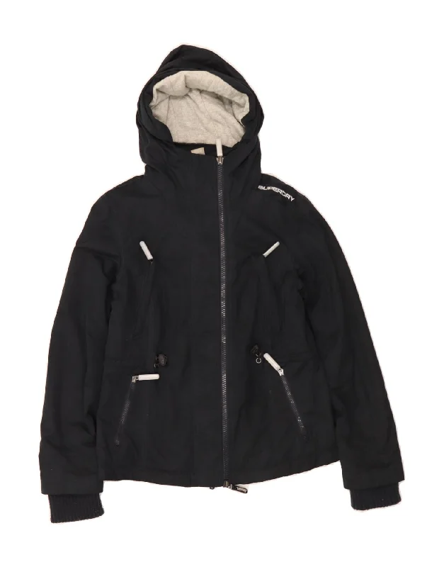 SUPERDRY Womens Hooded Windbreaker Jacket UK 14 Medium Navy Blue Polyester Wool Jacket Cashmere Jacket Tweed Jacket
