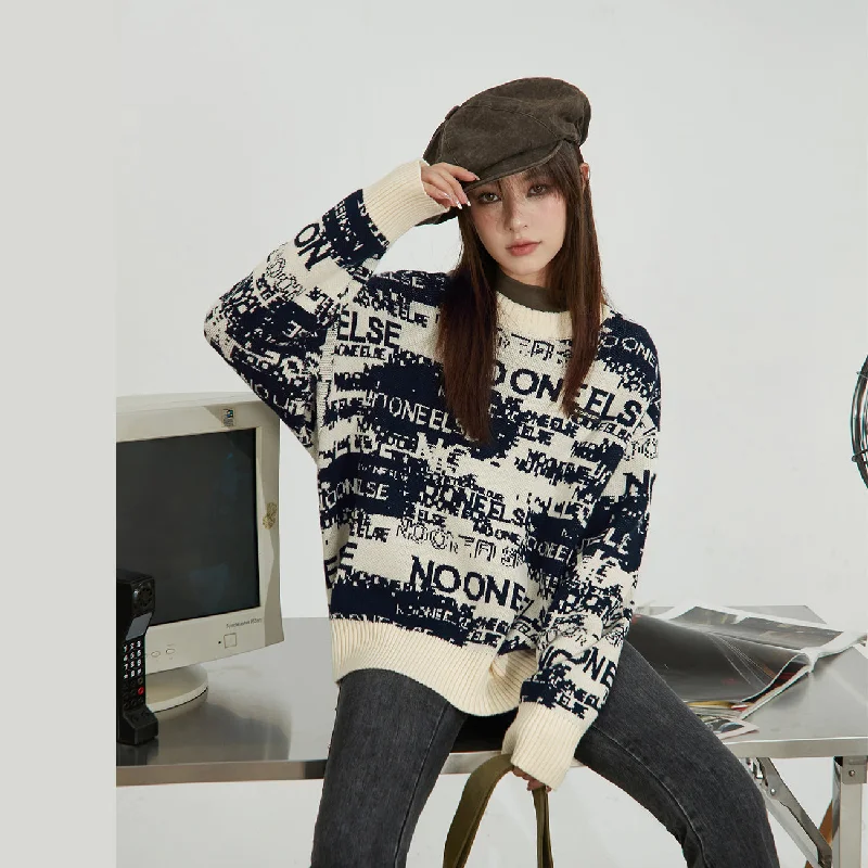 Noe Lettering Knit Sweater Soft Cozy Warm
