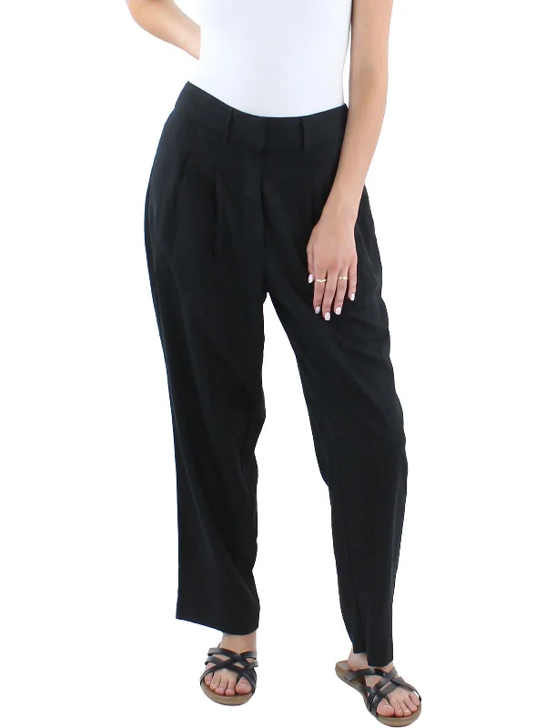Womens Linen High Rise Straight Leg Pants Relaxed Linen Pants