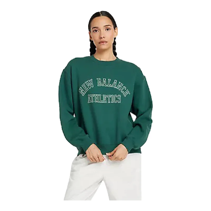 New Balance Women's Graphic Fleece Crew lifestyle sweatshirt Hoodie with Front Slit Layering Stylish New Balance Women's Graphic Fleece Crew lifestyle sweatshirt Hoodie with Front Slit Layering Stylish