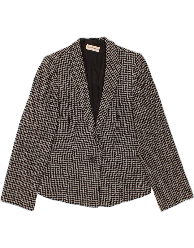EMPORIO ARMANI Womens Blazer Jacket IT 44  Medium Black Houndstooth Striped Jacket Polka Dot Jacket Floral Jacket
