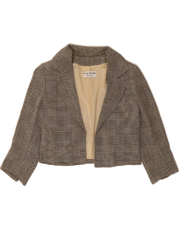VINTAGE Womens Open Bolero Jacket IT 44 Medium Navy Blue Houndstooth Zippered Jacket Buttoned Jacket Snapped Jacket