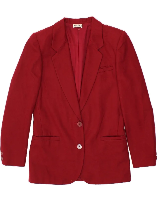 DIANA BENTALLS Womens 2 Button Blazer Jacket UK 10 Small Red Wool Hooded Jacket Caped Jacket Shawl Collar Jacket