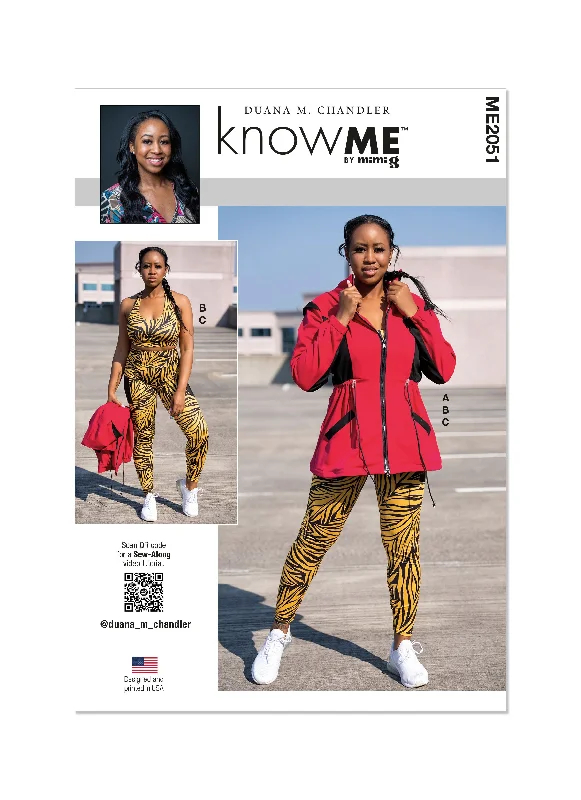 Know Me Pattern Me2051 Misses' Jacket, Bra Top, and Leggings One-Shoulder Jacket Off-the-Shoulder Jacket Asymmetrical Jacket