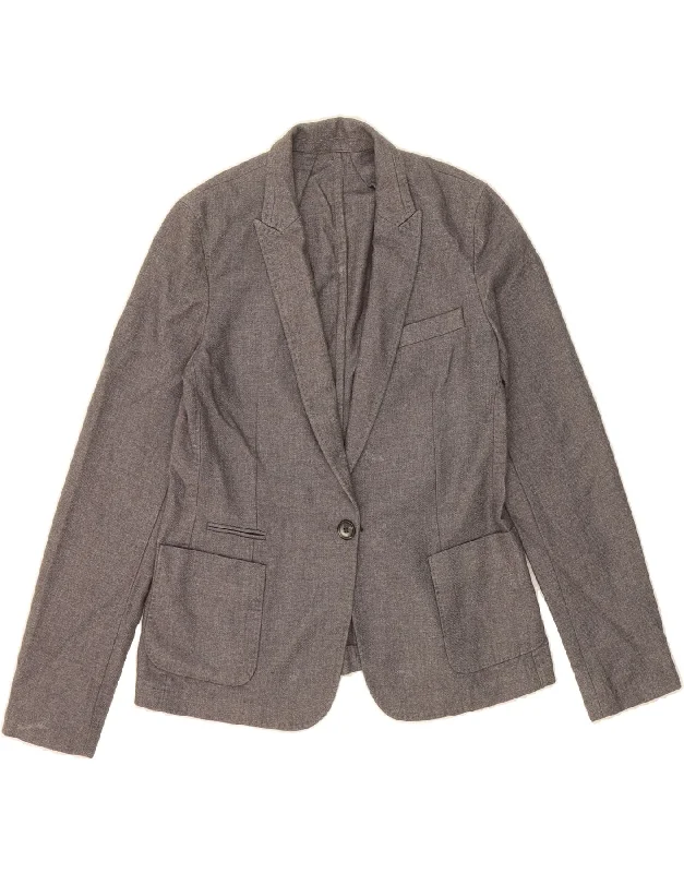 MASSIMO DUTTI Womens 1 Button Blazer Jacket EU 42 Large Grey Polyester Wool Jacket Cashmere Jacket Tweed Jacket