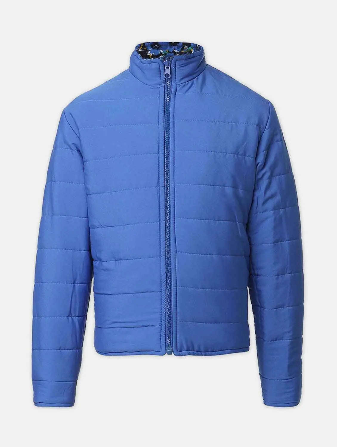 Women Printed Blue Collared Neck Full Sleeve Jacket Elasticated Jacket Padded Jacket Insulated Jacket Women Printed Blue Collared Neck Full Sleeve Jacket Elasticated Jacket Padded Jacket Insulated Jacket