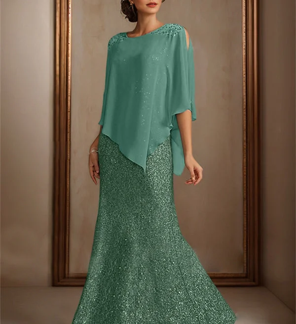 Chiffon Scoop Floor-Length Mother of the Bride Pantsuits with Beading Sequins Comfortable Jogger Trousers
