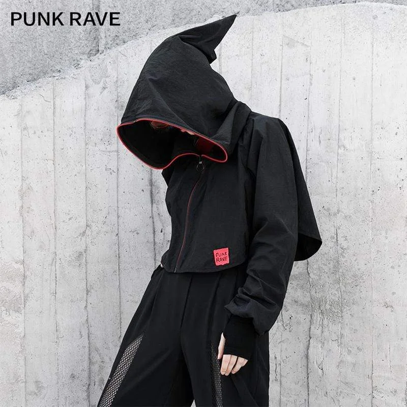 Women's Grunge  Front Zip Contrast Color Short Jackets With Hood Chenille Fabric Brocade Fabric Lace Fabric