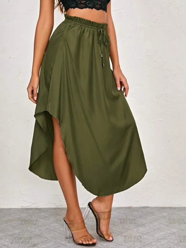 Tied Paperbag Waist Curved Hem Skirt lace skirt intricate
