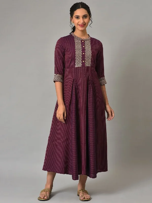 AURELIA Mandarin Collar Striped A-line Dress