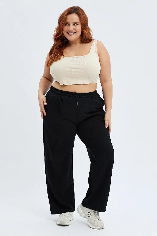 Black Wide Leg Jogger Pants Fashionable Work Pants