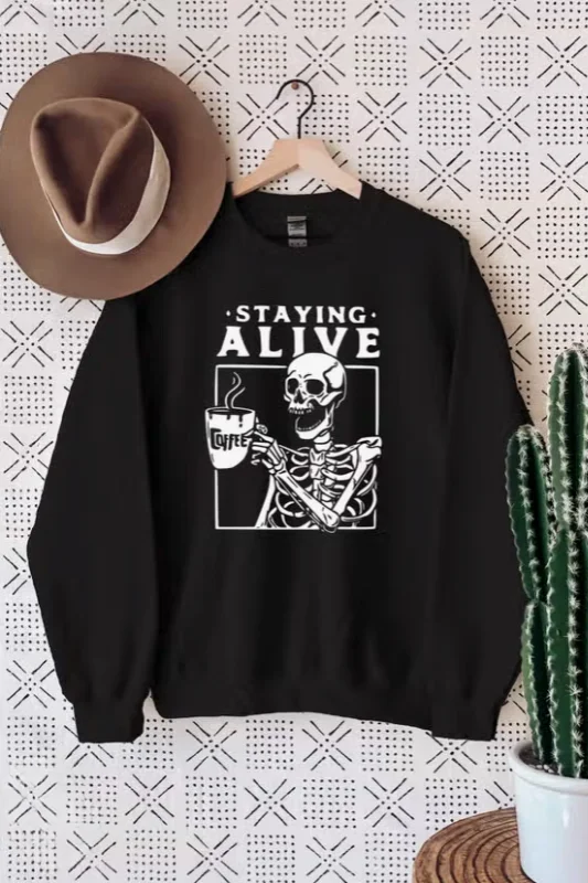 Skeleton Sweatshirt Hoodie with Half-Zip Sporty Casual