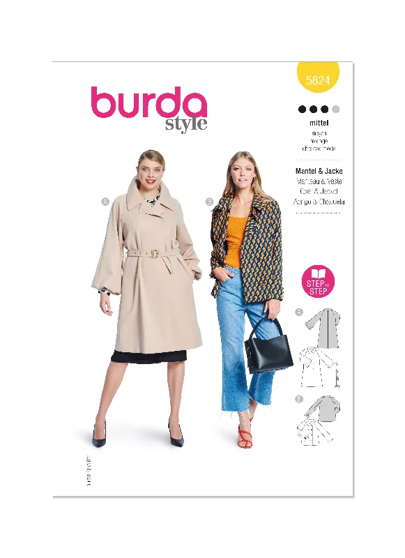 Burda Pattern B5824 Misses' Jacket Knit Fabric Woven Fabric Fleece Fabric