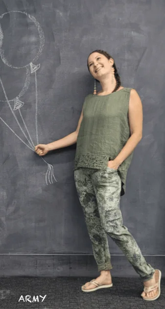 BEYOND CAPRI LINEN TANK WITH LACE BACK glitter tank top